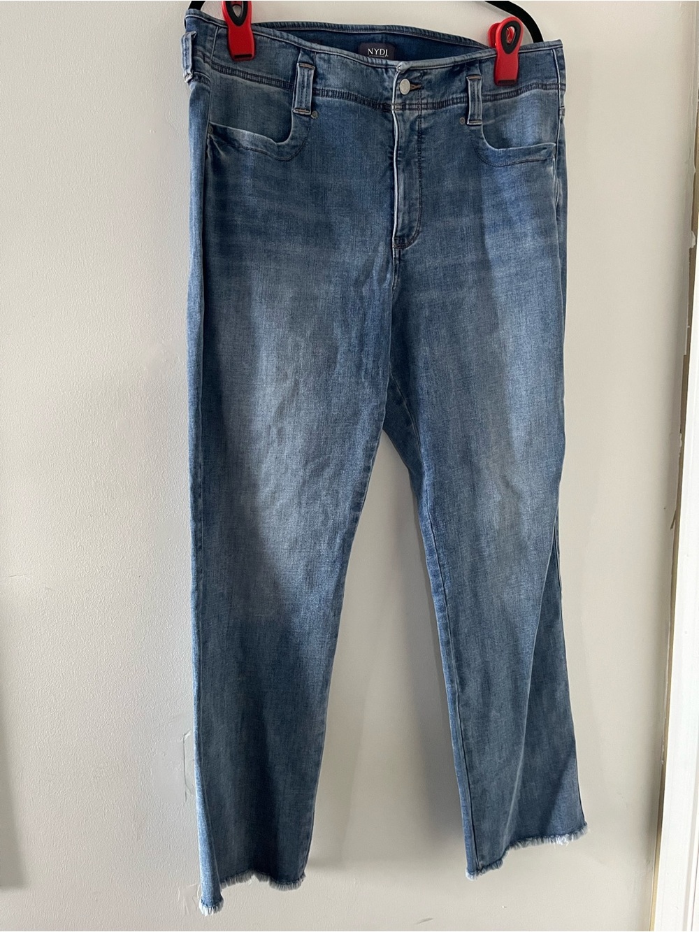 NYDJ Marilyn Straight Jeans 16W Medium Wash Blue Raw Hem Casual Comfy Stretch